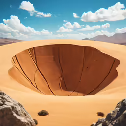 the desert is covered with a large, wavy and circular hole