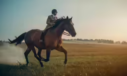 a man in a riding suit rides a horse