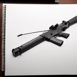 a weapon lying on top of a white paper