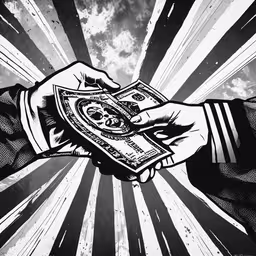 an image of someone holding out money,a person handing another person money from a piece of paper