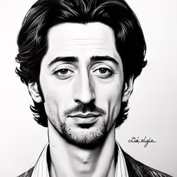 a black and white drawing of a man in a suit