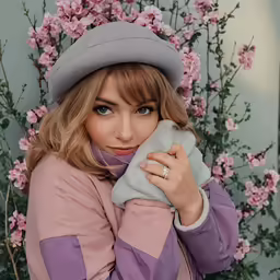 the girl is holding her hand near her nose
