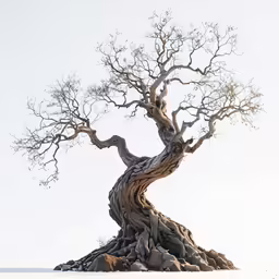 a tree with no leaves on it that is standing on some rocks