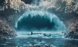 a digital painting of an underwater cave