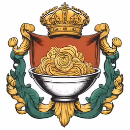 the seal with a bowl of spaghetti on it and two golden lions
