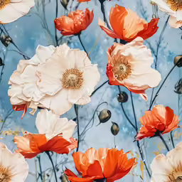 there is many flowers that can be seen on this blue sky