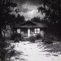a house is in the midst of snow