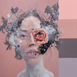 woman with rose in her hair as if to see through glass