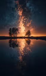 a body of water under a night sky