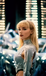 a blonde woman with some very nice shirts