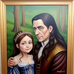a painting of a young man standing next to a girl,a picture with an image of a man and woman
