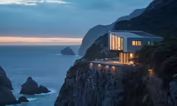 the house is set on top of the cliff
