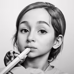 the woman is brushing her teeth with a toothbrush