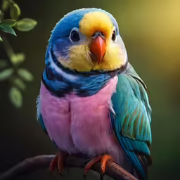 brightly colored bird perched on a branch looking