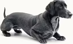 a black dog sitting on the ground