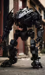 a robot is walking on the street with large arms