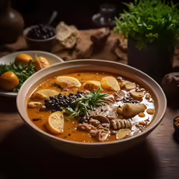 there are bowls filled with different kinds of soup