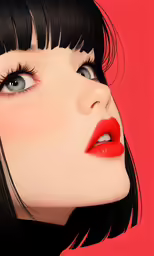 a female with bright red lips and black hair