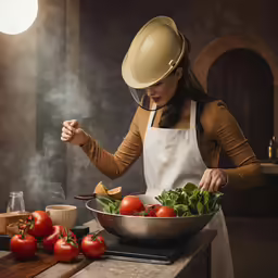 the woman is preparing some fresh produce on the table