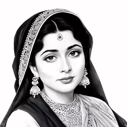 an indian woman with a black headdress on