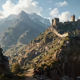 a stone castle sitting on the side of a rocky mountain