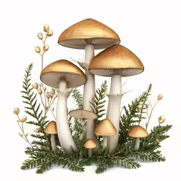 a bunch of mushrooms sitting on top of a forest floor