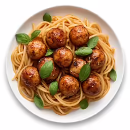 some spaghetti and meatballs on a white plate