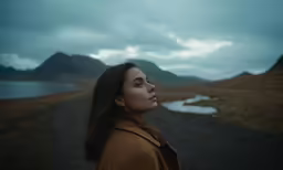 the woman looks up and she is alone