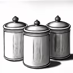 three gray salt and pepper shakers sitting side by side