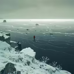 an image of a person on the water in winter