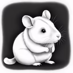 a white mouse is sitting down in the dark