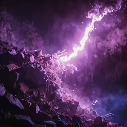 the light in the rocks is purple and yellow