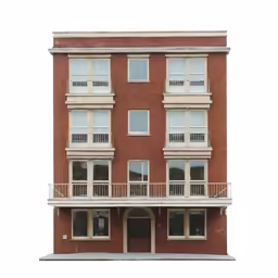 an image of a red brick building with a balcony