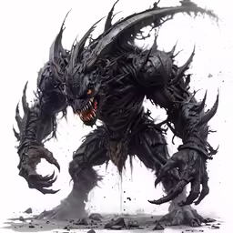 a demonic looking monster with sharp teeth on its face