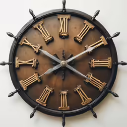 a clock with roman numerals that is black and brown