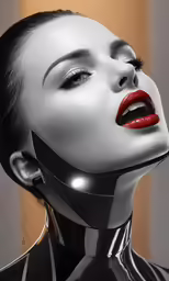 woman in black and white body with red lips