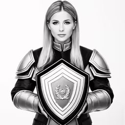 a woman with armor on and holding a sword