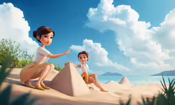 a very cute girl on sand with another little girl