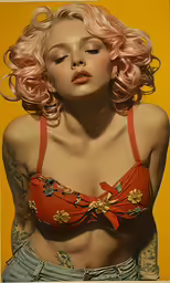 woman in a bikini top with tattoos and piercings