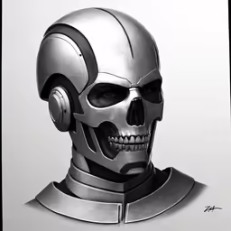 a robot with headphones on in front of a white background
