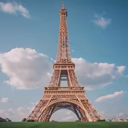 an eiffel tower that looks great against a blue sky