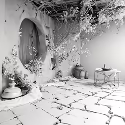 the interior of an old building has stone flooring