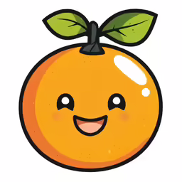 an orange with a green leaf on top