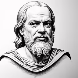 black and white drawing of a bust of a man with a beard