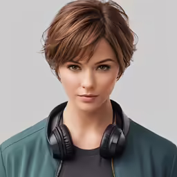 the woman is wearing headphones on her ear