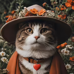 the cat is wearing a fall hat and scarf