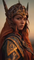 a woman dressed in renaissance costume with horns