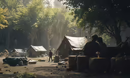an image of people outside of some tents