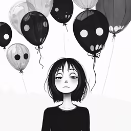 an image of a girl with balloons around her head