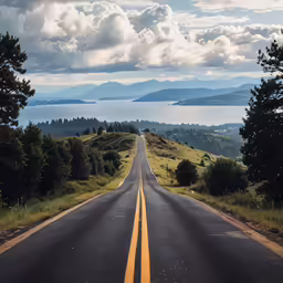 the straight road is empty as it passes